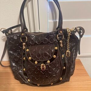 Marino Orlandi Dark Brown Embossed Leather handbag with Gold Hardware